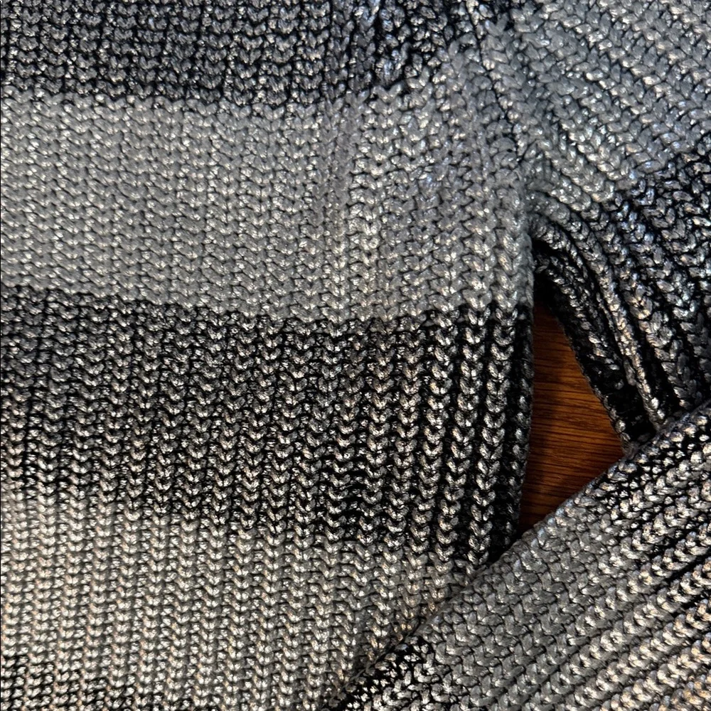 Michael Kors metallic coated Black and Silver Striped Crewneck Sweater